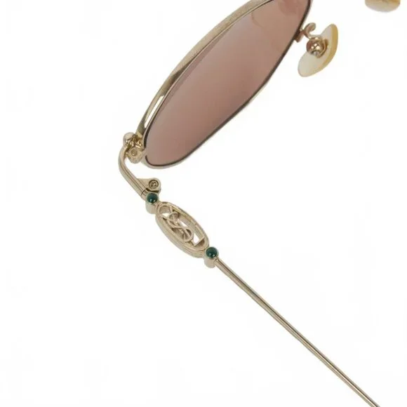 Saint Laurent Yves Vintage Oval Sunglasses Metal Frame Gold